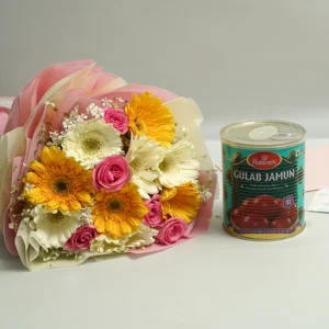 Gerbera Serenity with Gulab Jamun