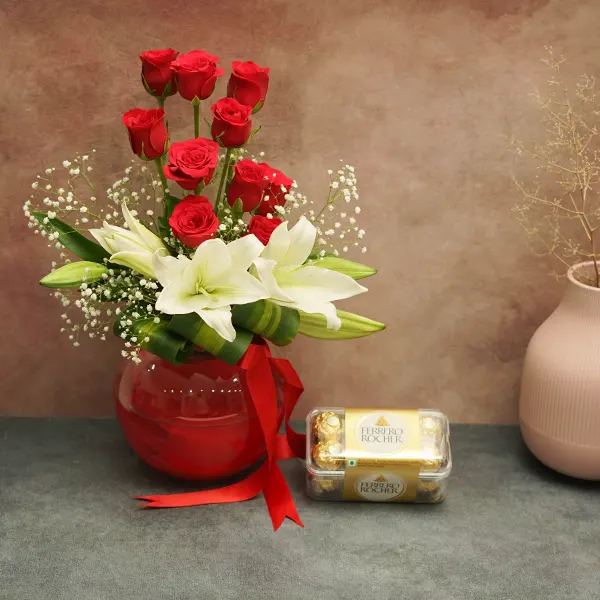 Deep Rosy Emotions with Ferrero Rocher 16 Pcs