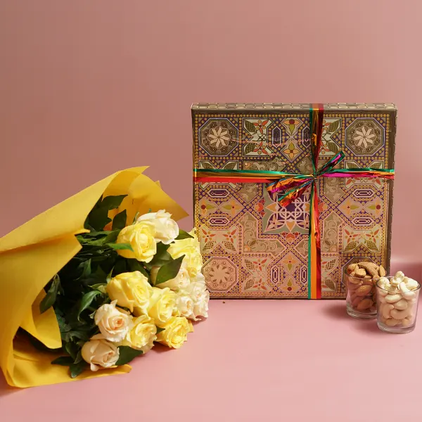 Yellow Roses & Dry Fruit Box